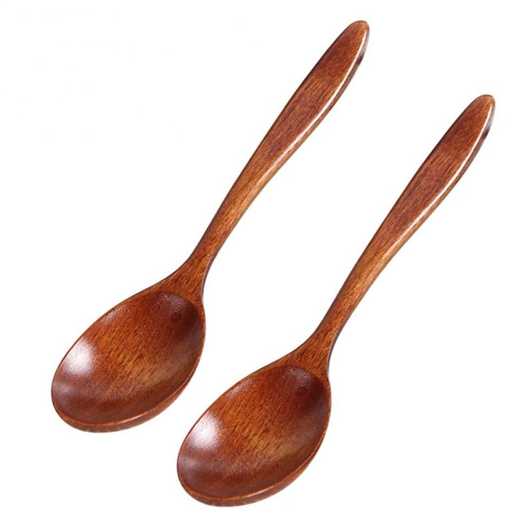 Set of five wooden cooking spoons from WoodyKitchenware, sustainable and stylish kitchen essential for versatile cooking tasks.