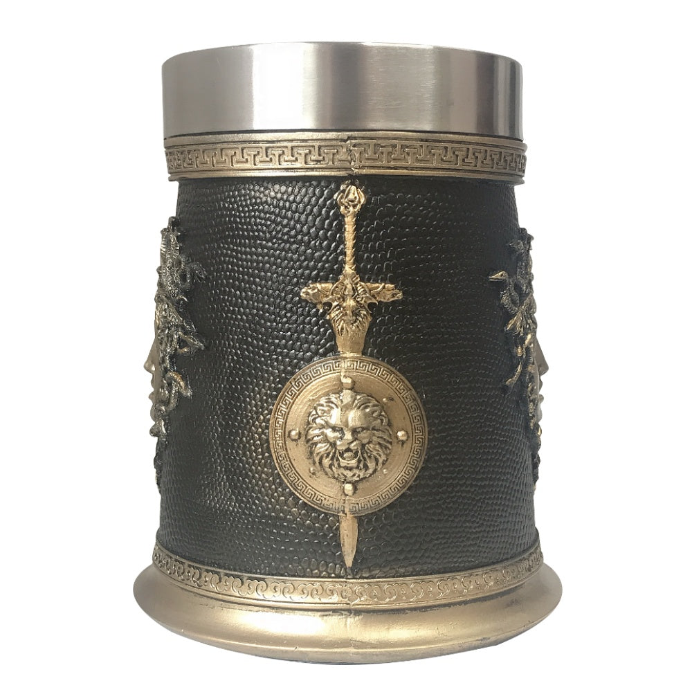 Medusa Beer Mug by WoodyKitchenware featuring a solid wood tankard with Gorgon's Gaze design for unique beverage enjoyment.