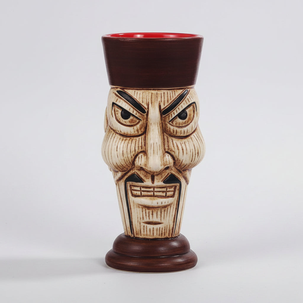 Handcrafted ceramic Tiki mug featuring a Moai Sentinel design by WoodyKitchenware, made by WoodyKitchenware.