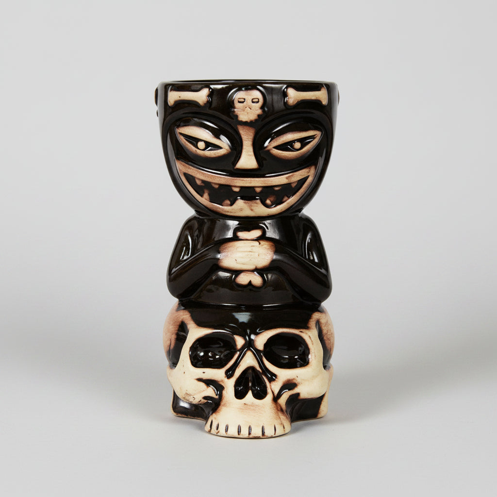 Handcrafted ceramic Tiki mug featuring Moai sentinel design by WoodyKitchenware, perfect for tropical drinks or display.