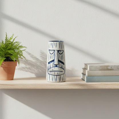 Handcrafted ceramic Tiki mug featuring Moai Sentinel design by Woody&