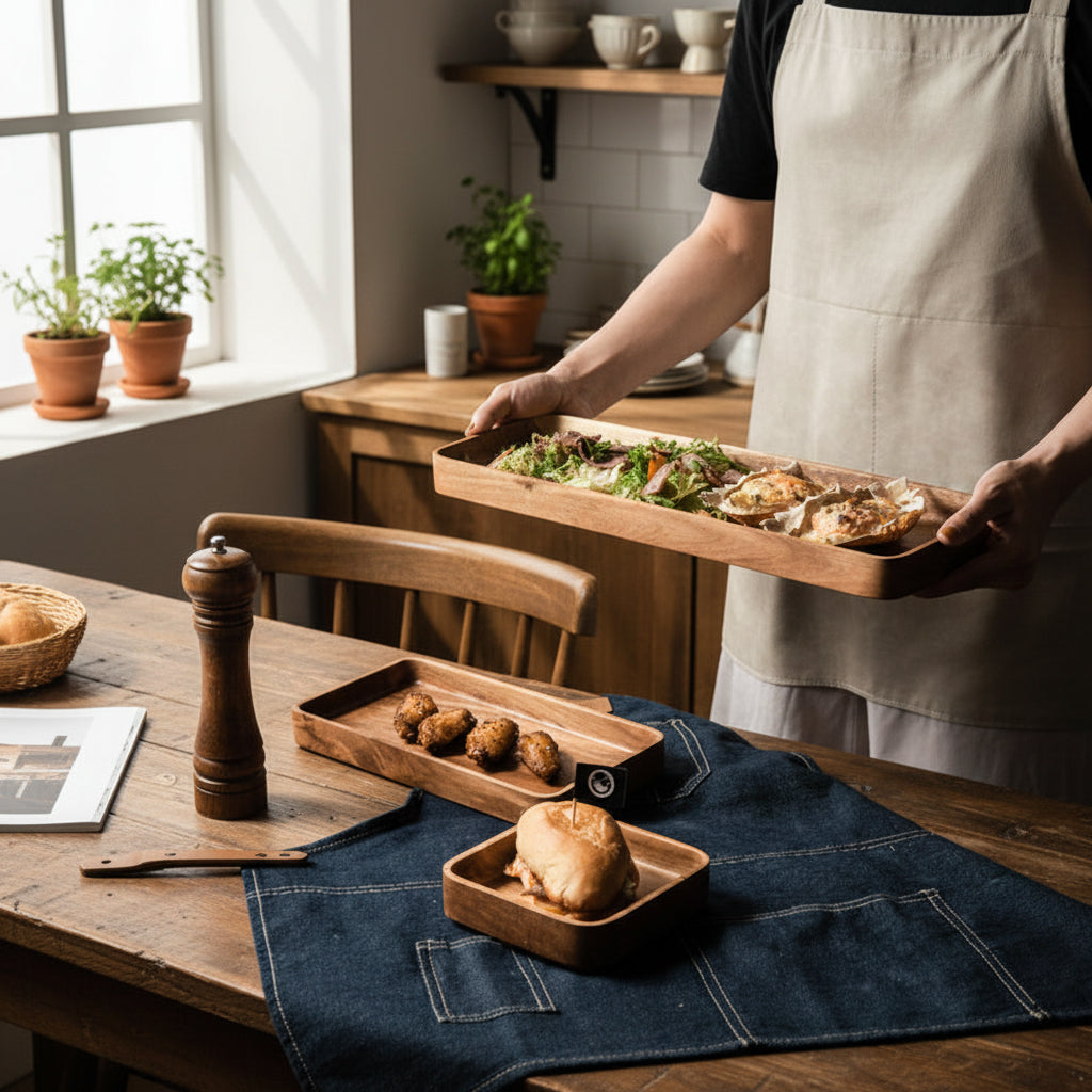 Wooden breakfast and fruit plate by WoodyKitchenware, solid wood serving display for fresh fruit and breakfast items.