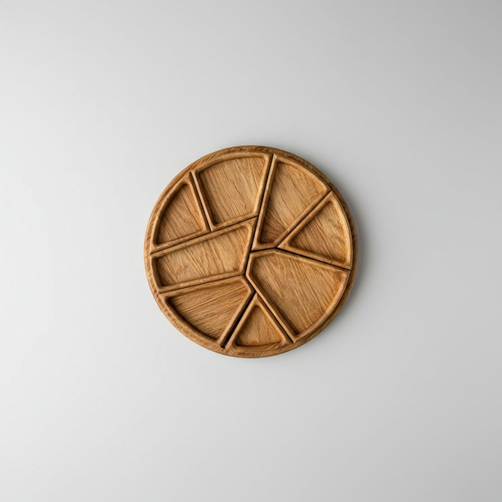 Irregular dividing wood serving tray by WoodyKitchenware, perfect for dim sum, fruit, or decorative display, with unbreakable circles.