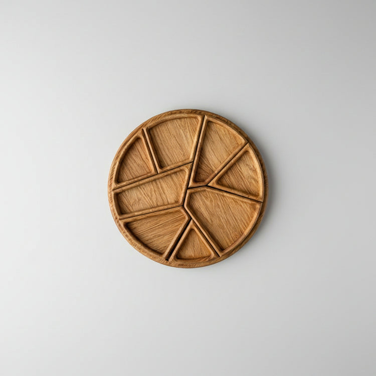 Irregular dividing wood serving tray by WoodyKitchenware, perfect for dim sum, fruit, or decorative display, with unbreakable circles.