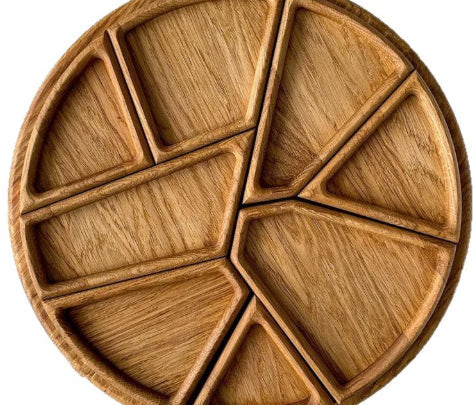 Irregular dividing dim sum fruit decorative tray by WoodyKitchenware, solid wood serving display with unbreakable circle sections.