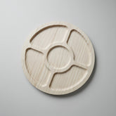 Wooden decorative tray with irregular divided sections for dim sum or fruit, by WoodyKitchenware, 25x25x3cm, solid wood construction.