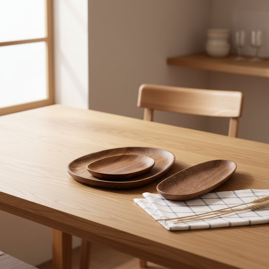 Rustic acacia wood irregular tray by WoodyKitchenware, handcrafted cake and dinner plate with natural brown finish.