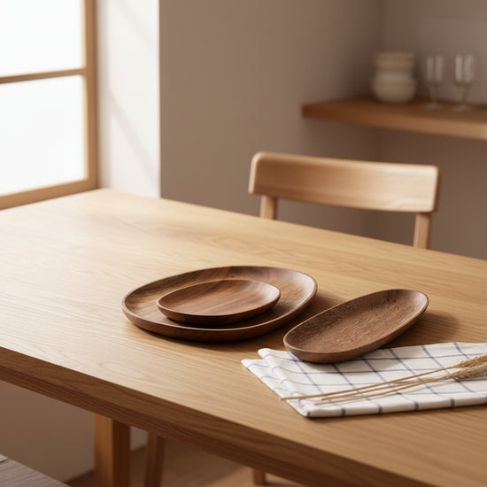 Rustic acacia wood irregular tray by WoodyKitchenware, handcrafted cake and dinner plate with natural brown finish.