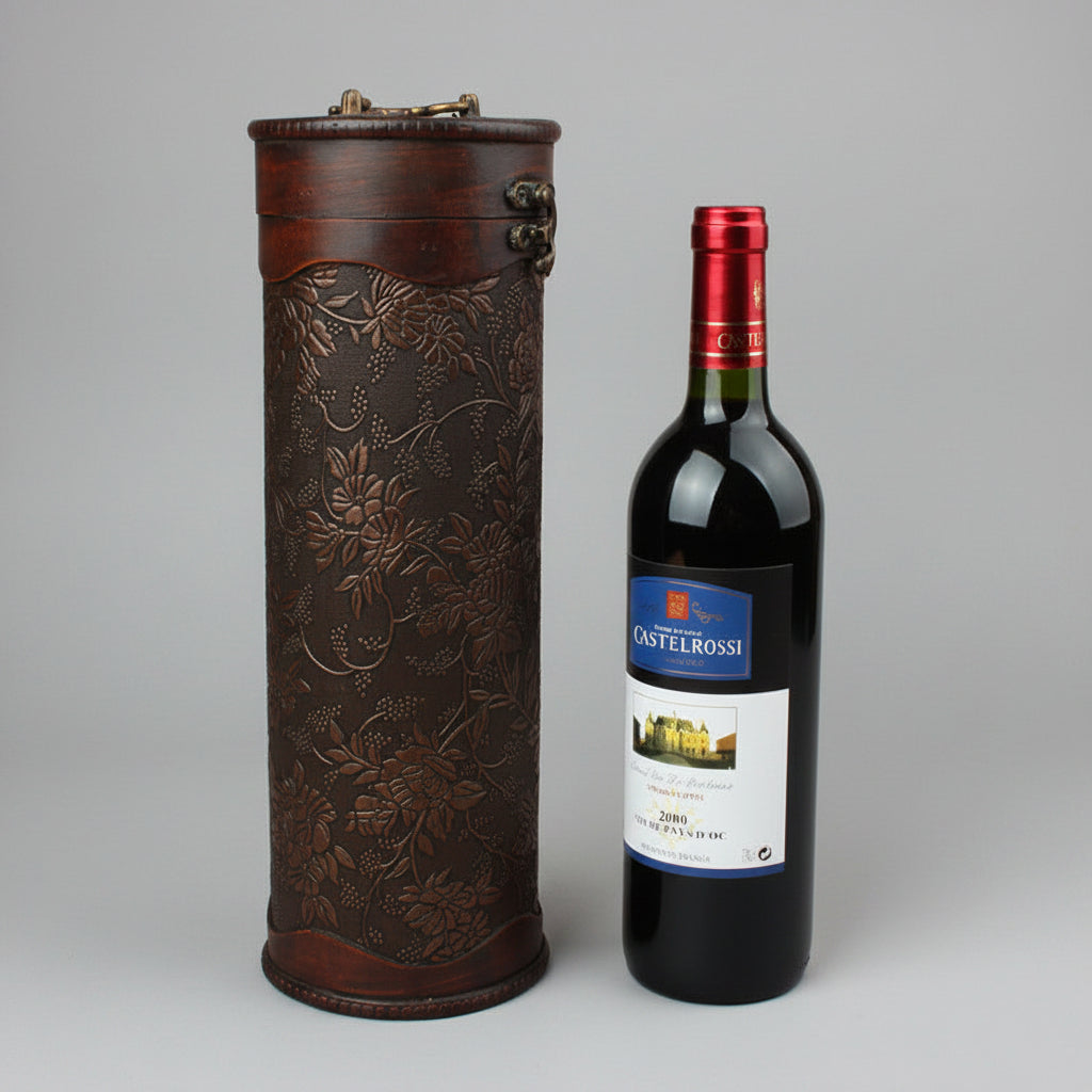 Wooden wine box by WoodyKitchenware, vintage cylinder solid timber wine storage, natural wood finish, compact and sturdy design