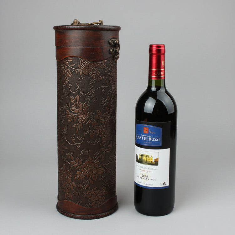 Wooden wine box by WoodyKitchenware, vintage cylinder solid timber wine storage, natural wood finish, compact and sturdy design