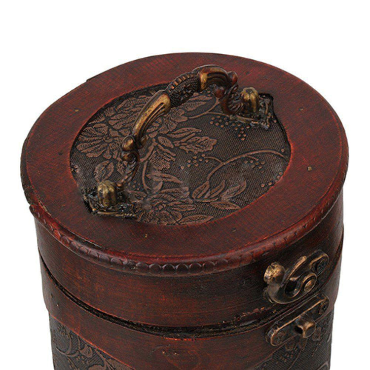 Vintage wooden wine box by WoodyKitchenware, solid timber cylinder storage for wine, crafted by WoodyKitchenware.