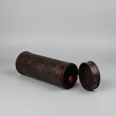 Vintage wooden wine box by WoodyKitchenware, solid timber cylinder wine storage container with natural wood grain design.