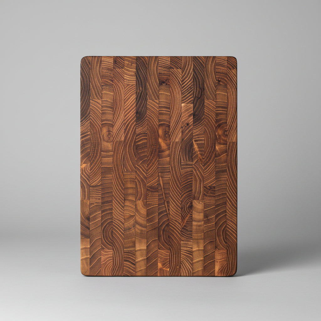 Square solid teak chopping board by WoodyKitchenware, featuring a smooth surface and natural wood grain for everyday kitchen use.