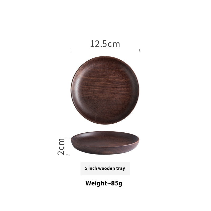 Black Walnut Round Dish by WoodyKitchenware, elegant serving tray for dried fruits and desserts, crafted from black walnut wood.