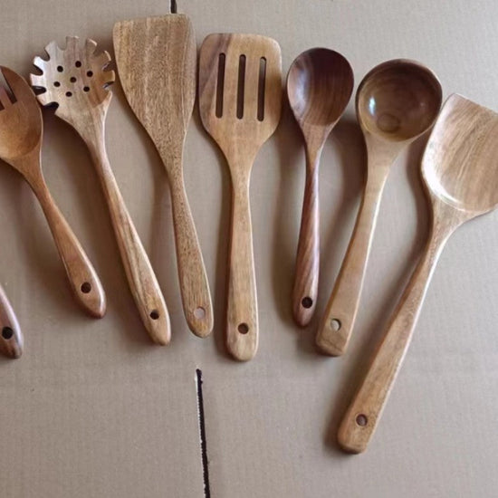 Wooden spatulas from WoodyKitchenware kitchenware set, eco-friendly and stylish cooking utensils for kitchen use.