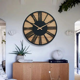 Wooden wall clock by WoodyKitchenware featuring industrial forge style, solid timber design, perfect for rustic home decor
