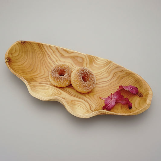 Feng Shui wooden serving tray by Woody's Rituals, olive flow solid timber with natural wood grain, 40x19x6cm centerpiece.