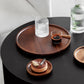 Elegant round wooden Japanese storage cake tray by WoodyKitchenware, showcasing smooth polished surface and sturdy craftsmanship.