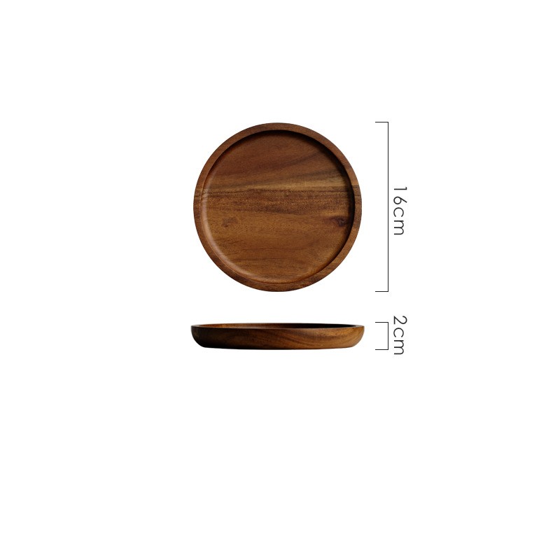 Elegant round wooden Japanese cake tray by WoodyKitchenware, showcasing smooth polished surface and natural wood grain.