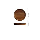 Elegant round wooden Japanese cake tray by WoodyKitchenware, showcasing smooth polished surface and natural wood grain.