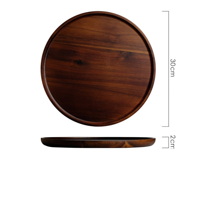 Elegant round wooden Japanese storage cake tray by WoodyKitchenware, showcasing a smooth circular wooden cake stand.