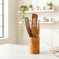 Set of five professional-grade teak wooden spatulas from WoodyKitchenware, ideal for cooking and stirring.