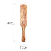 Set of five professional-grade teak wooden spatulas from WoodyKitchenware, ideal for cooking and stirring in the kitchen.