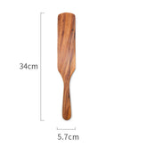 Set of five professional-grade teak wooden spatulas from WoodyKitchenware, ideal for cooking and kitchen prep.