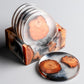 Round resin pine coaster by WoodyKitchenware, heat-resistant teacup mat for protecting surfaces.