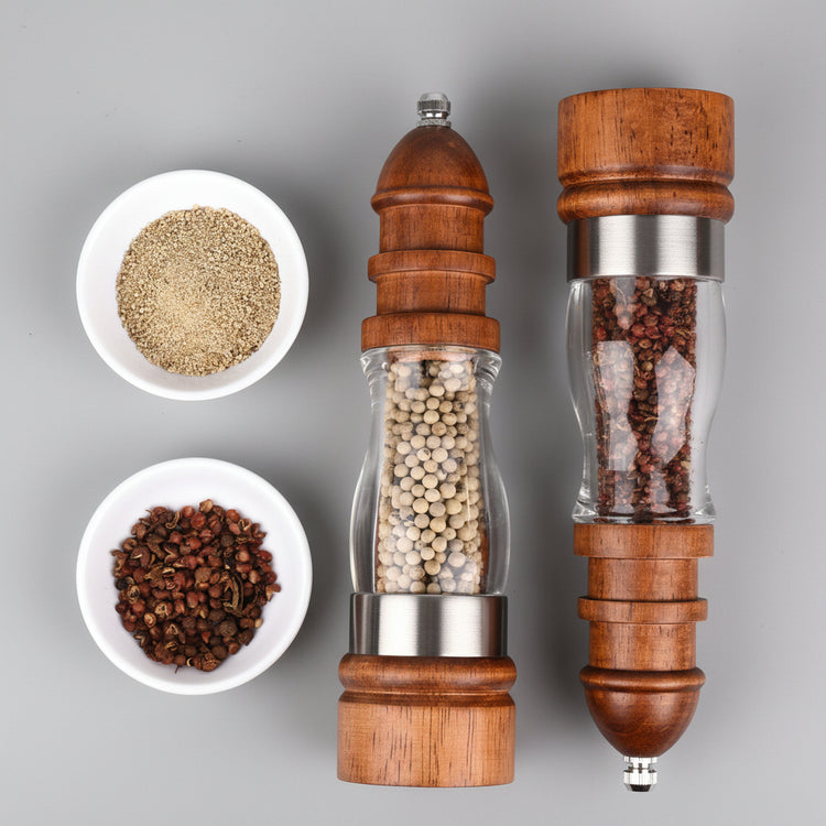 Wooden salt and pepper grinder duo by WoodyKitchenware, solid timber mill with natural finish for seasoning.