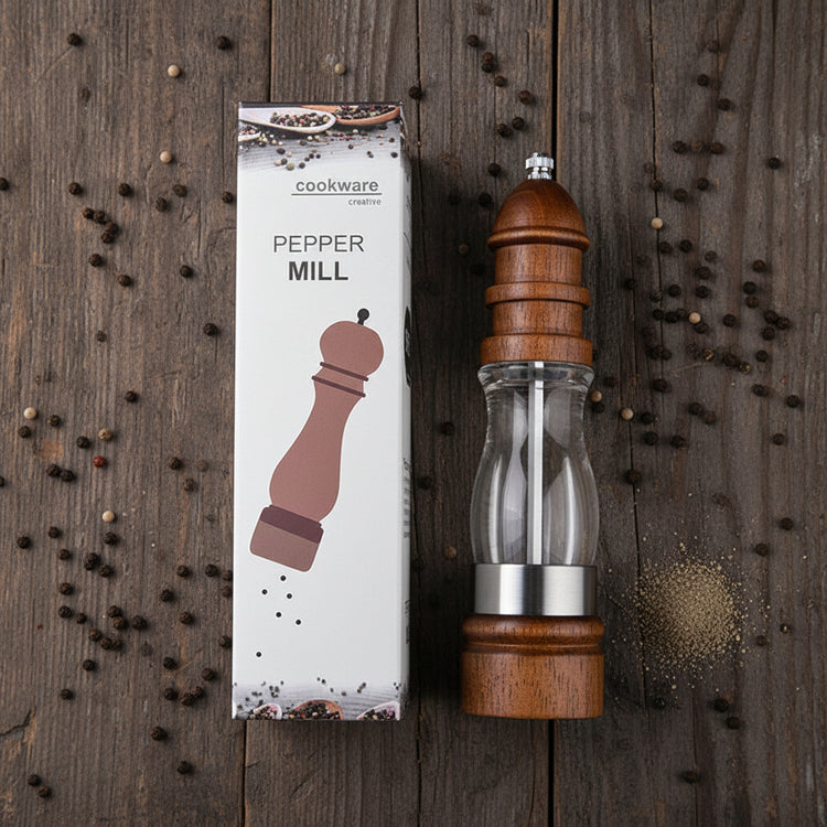 Wooden salt and pepper grinder set by WoodyKitchenware featuring solid timber mills for seasoning.