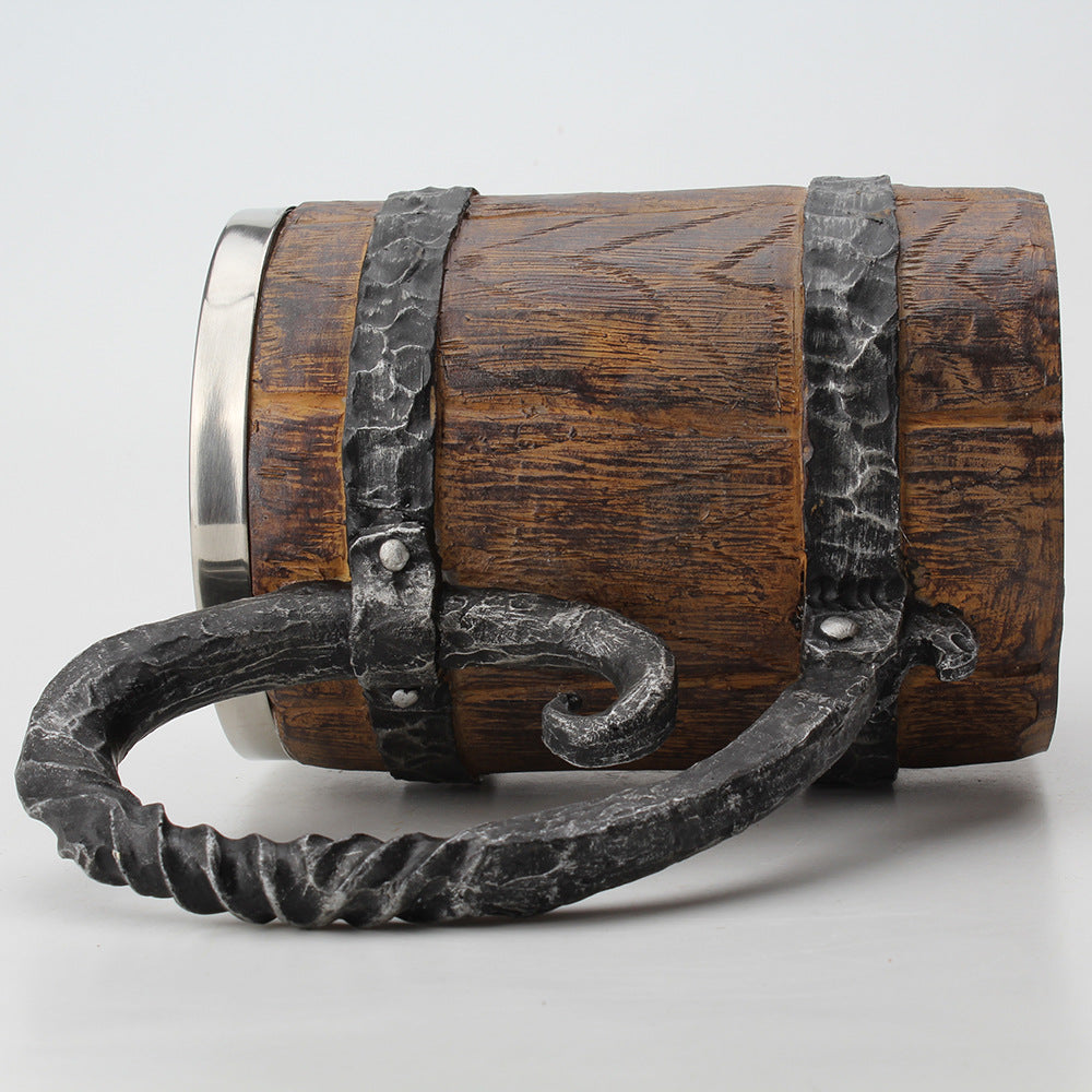 Sculpted charred barrel stein from WoodyKitchenware by WoodyKitchenware, featuring detailed wood grain and rustic design.