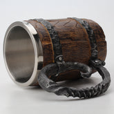 Sculpted charred barrel stein by WoodyKitchenware, The Hearth’s Sentinel, featuring detailed woodgrain and barrel design in ceramic.