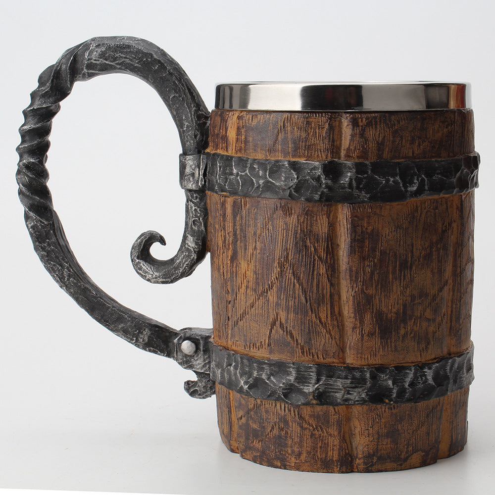 Sculpted charred barrel stein from WoodyKitchenware by WoodyKitchenware, featuring detailed wooden barrel design and craftsmanship.