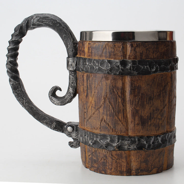 Sculpted charred barrel stein from WoodyKitchenware by WoodyKitchenware, featuring detailed wooden barrel design and craftsmanship.