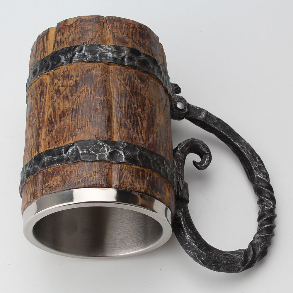 Sculpted charred barrel stein from WoodyKitchenware by WoodyKitchenware, featuring detailed wood grain and rustic design.