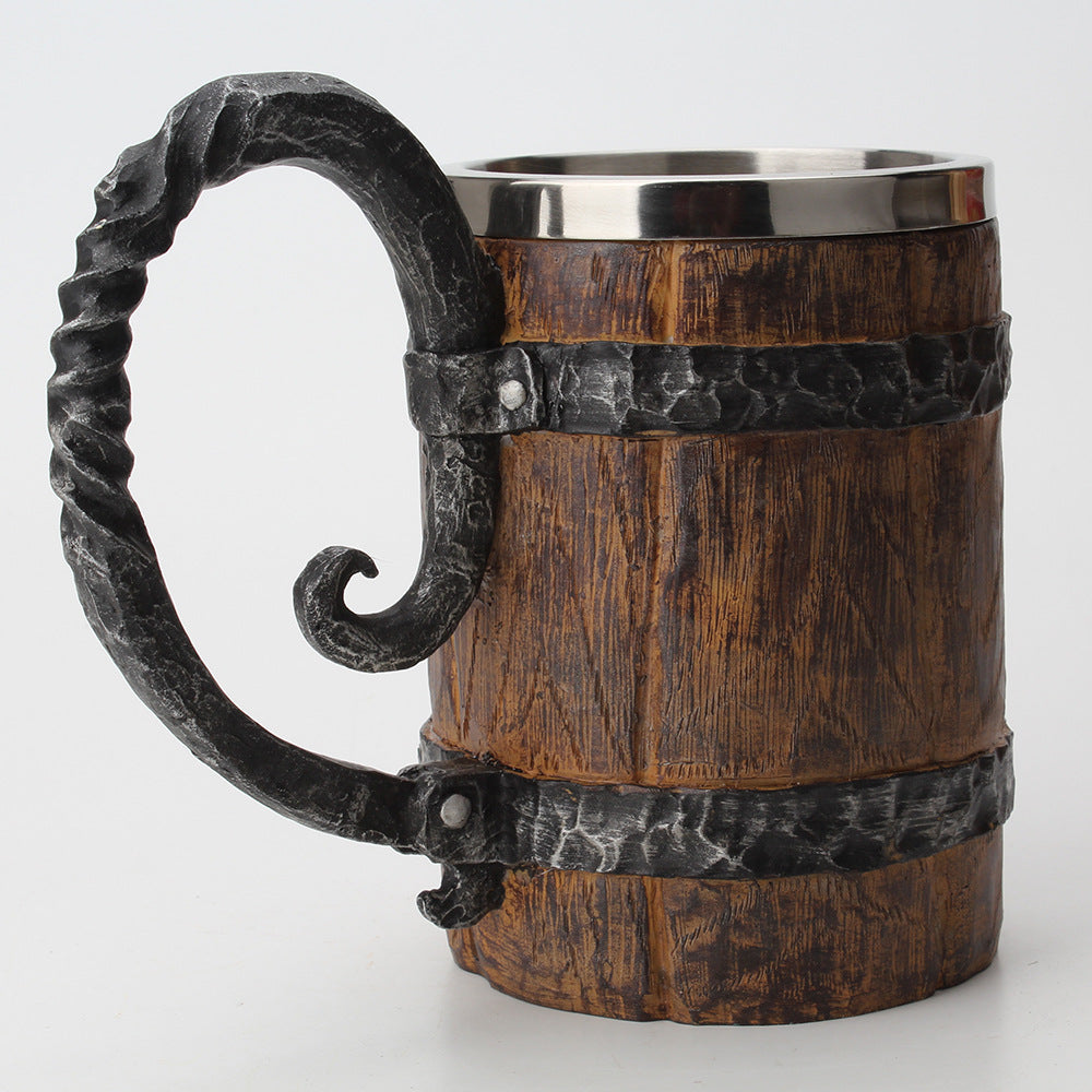 Sculpted charred barrel stein from WoodyKitchenware, The Hearth’s Sentinel, featuring detailed wood grain design by WoodyKitchenware.