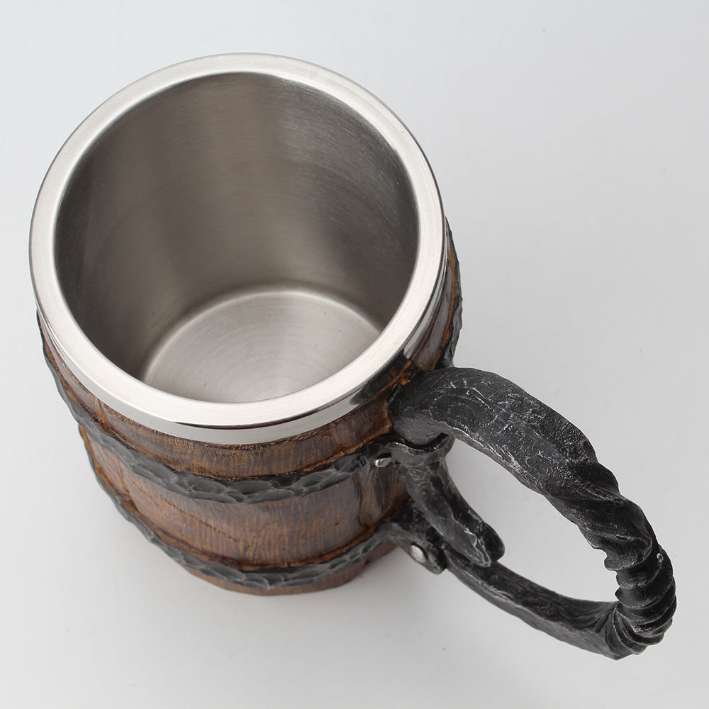 Sculpted charred barrel stein from WoodyKitchenware by WoodyKitchenware, featuring detailed wood and barrel design.
