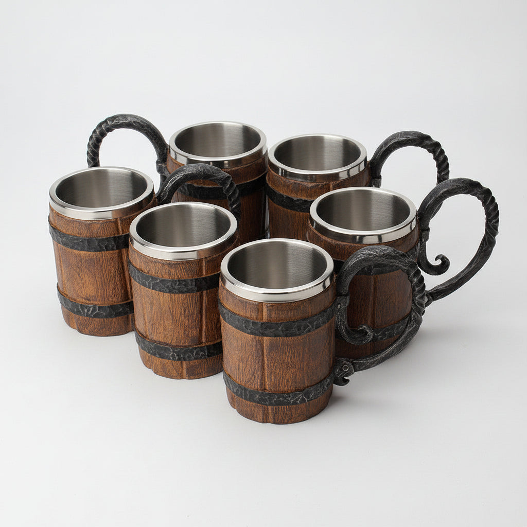 Sculpted charred barrel Stein from WoodyKitchenware by WoodyKitchenware, featuring detailed wood grain and rustic design.