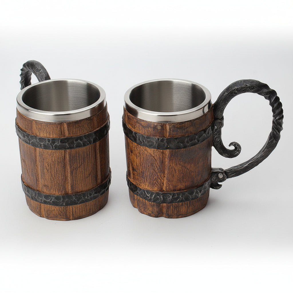 Sculpted charred barrel stein from WoodyKitchenware by WoodyKitchenware, featuring detailed wood grain and rustic design.