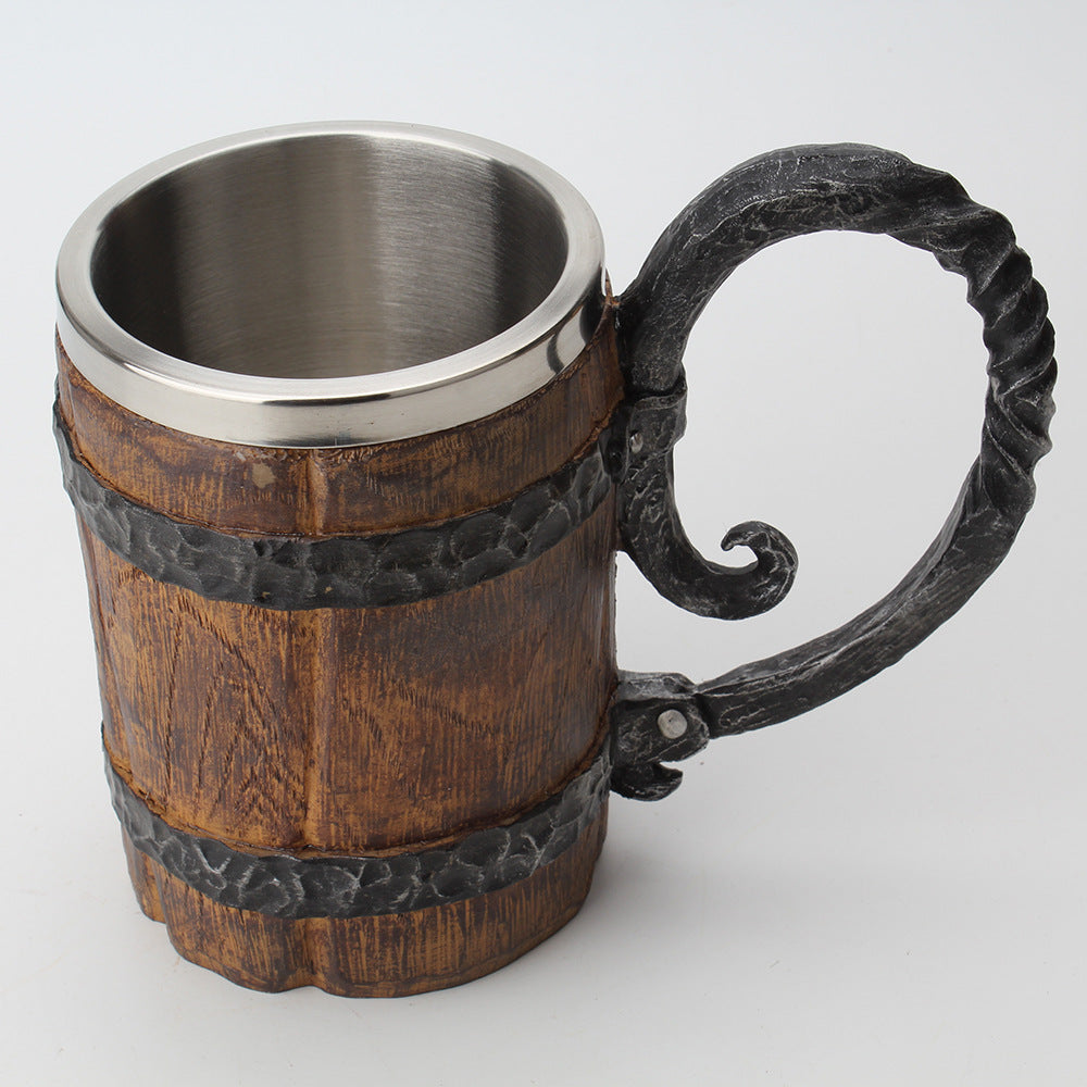 Sculpted charred barrel stein from WoodyKitchenware by WoodyKitchenware, featuring detailed wood grain and rustic design.