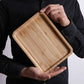 Rectangular bamboo wooden dinner plate tray by WoodyKitchenware, ideal for household serving and presentation.
