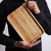 Rectangular bamboo wooden tray from WoodyKitchenware, ideal for serving dinner plates and household use.