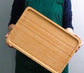 Rectangular bamboo wooden dinner plate tray by WoodyKitchenware, ideal for household serving and food presentation.