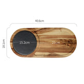 Black wooden pizza dish by WoodyKitchenware, serving in style with a sleek, natural wood plate perfect for pizza presentation.