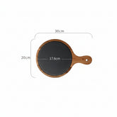 Black wooden pizza dish plate by WoodyKitchenware, perfect for serving pizza or snacks in style with natural wood finish.
