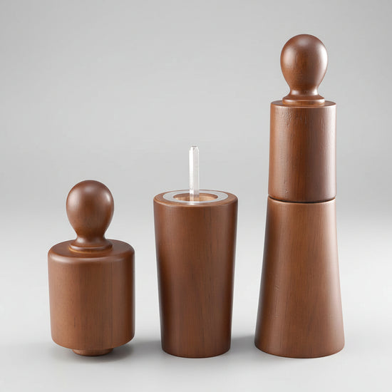 Ceramic core wood grinder by WoodyKitchenware featuring a solid timber design and natural wood finish.