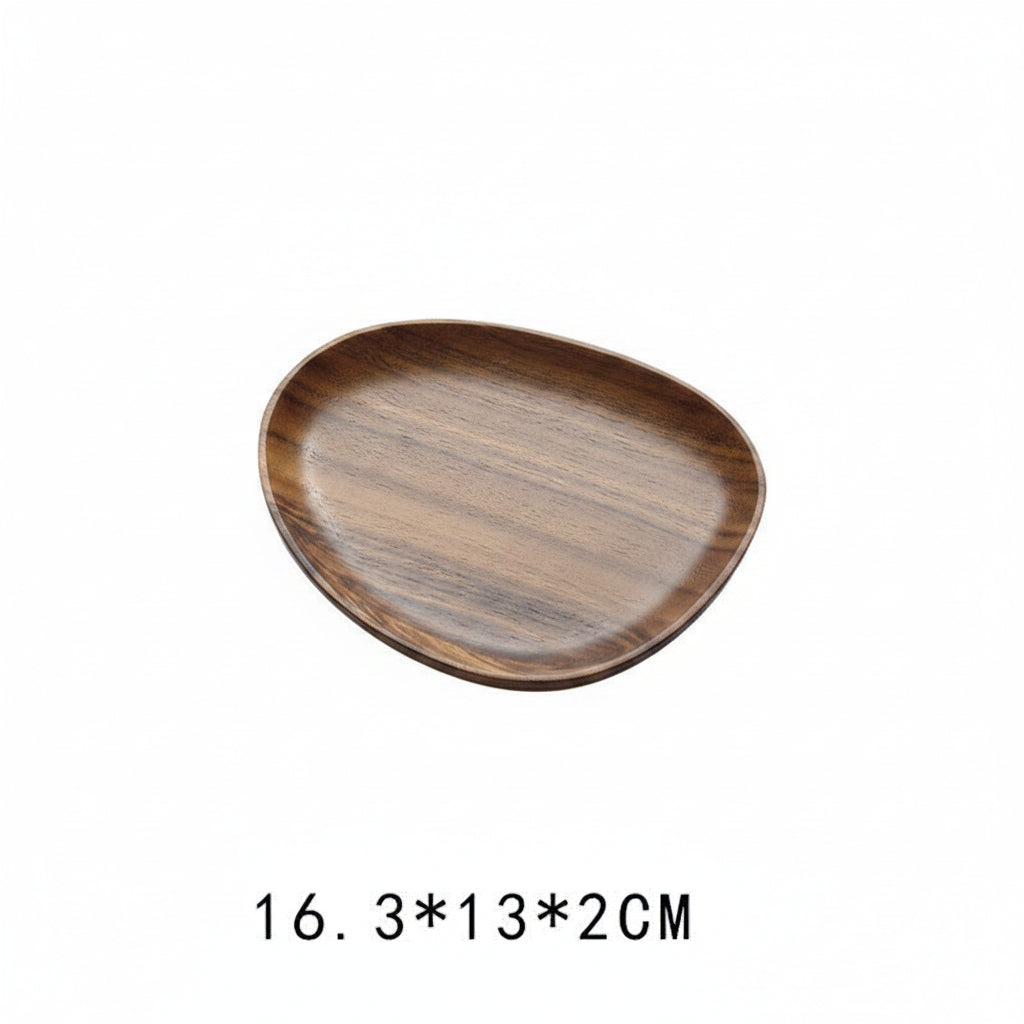 Handcrafted black walnut serving tray by WoodyKitchenware, irregular shape ideal for sushi, tea, fruits, and snacks.