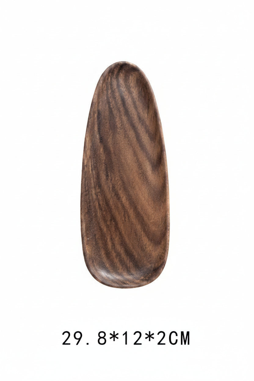 Handcrafted black walnut irregular serving tray by WoodyKitchenware, perfect for sushi, tea, fruits, and snacks.