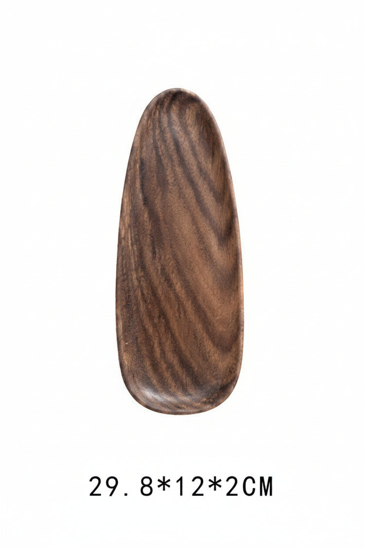 Handcrafted black walnut irregular serving tray by WoodyKitchenware, perfect for sushi, tea, fruits, and snacks.
